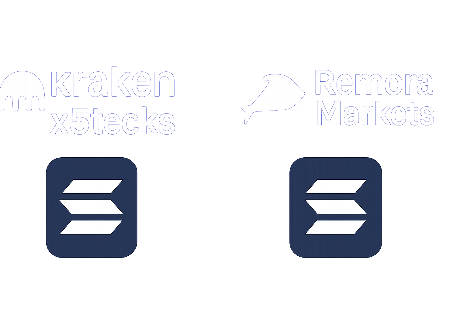 A split-screen showing the Kraken xStocks and Remora Markets logos with Solana blockchain graphics in the background.