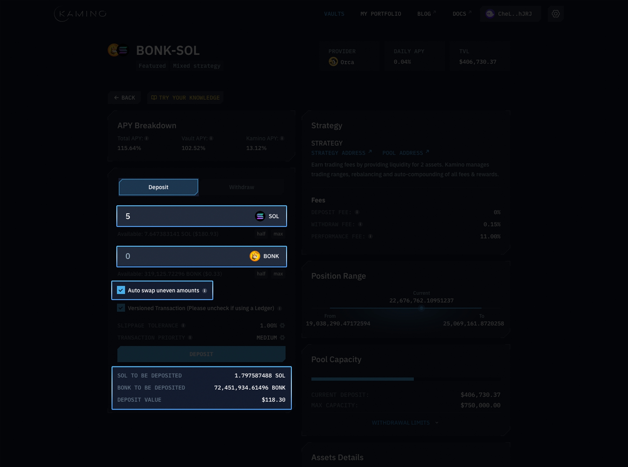 Kamino Finance automated liquidity vaults interface