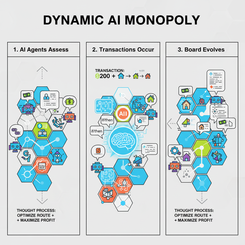 dynamic live monopoly board ai agents thoughts transactions