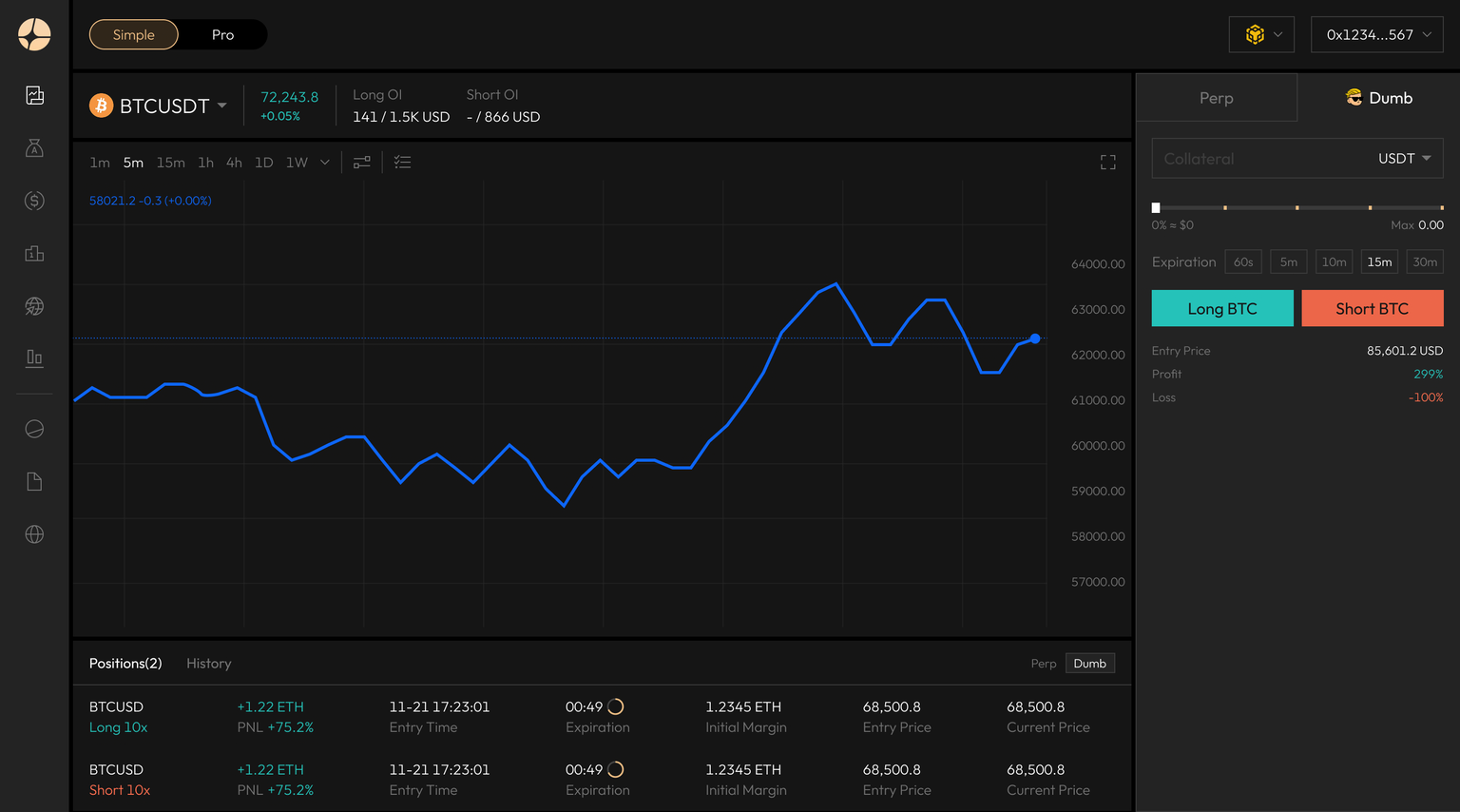 Aster perpetual contract trading interface screenshot