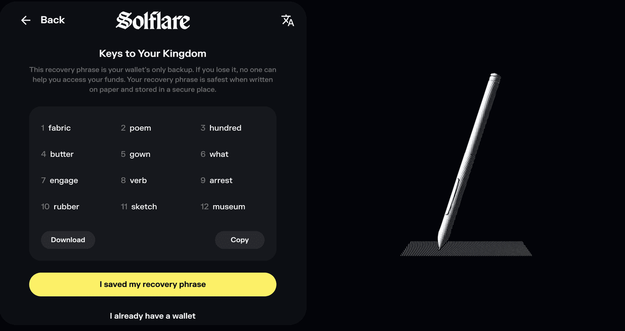 Solflare wallet self-custody debit card